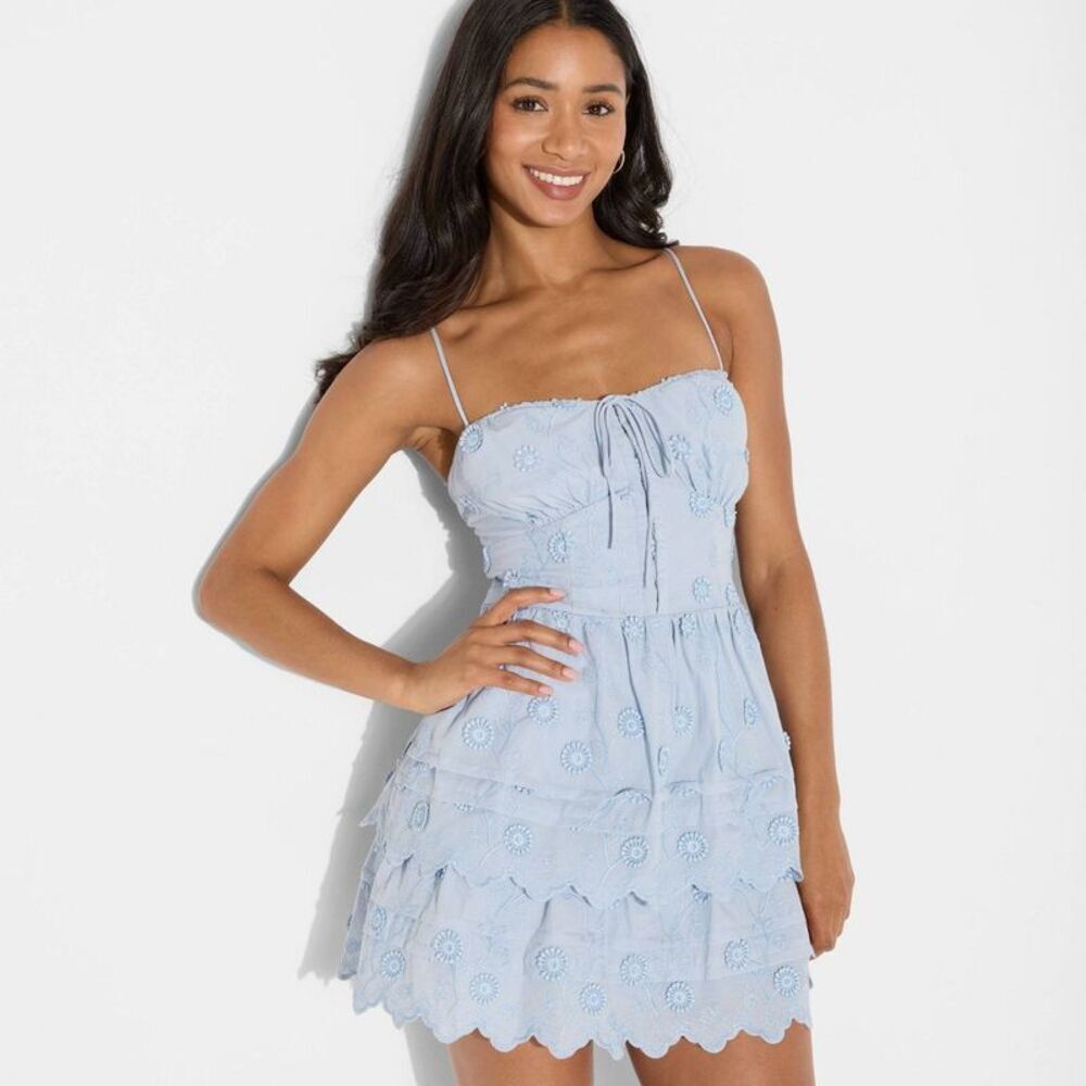 Women's Embroidered Mini A-Line Dress - Wild Fable Light Blue XL